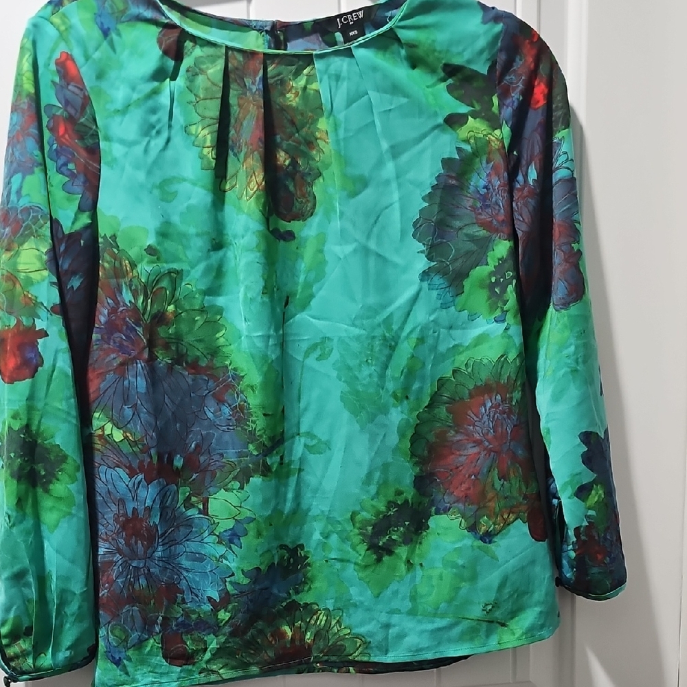 J. Crew Multicolor Floral Blouse - Green and Blue